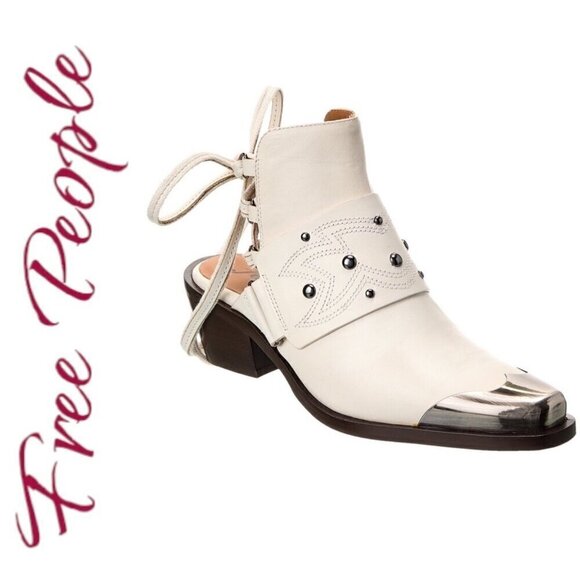NIB FREE PEOPLE RORY STUDDED COASTAL COWGIRL WESTERN URBAN BOOTIE WHITE, 37.5 - Picture 2 of 14